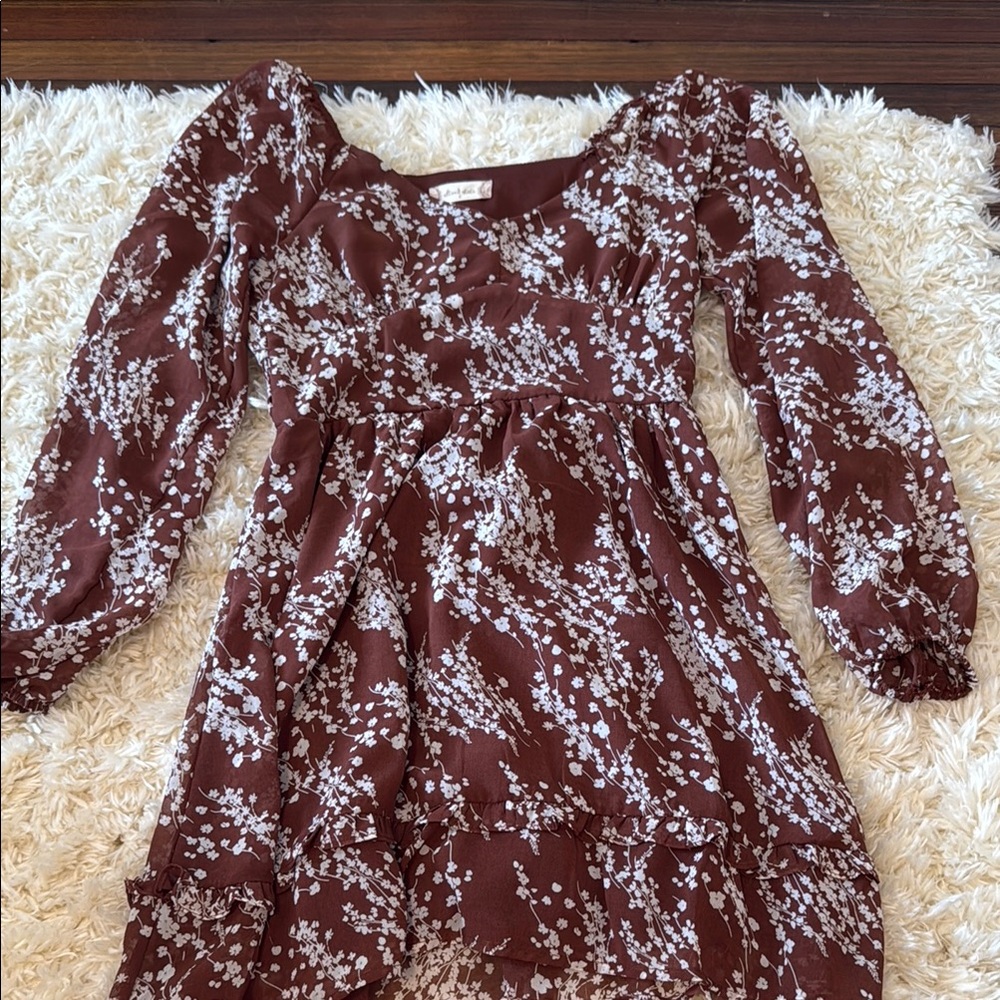 Altar'd State Brown and White Floral Kids Dress